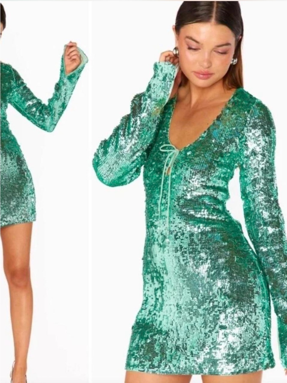 Show Me Your MuMu Emerald Green Sequin Tie-Front Mini Dress